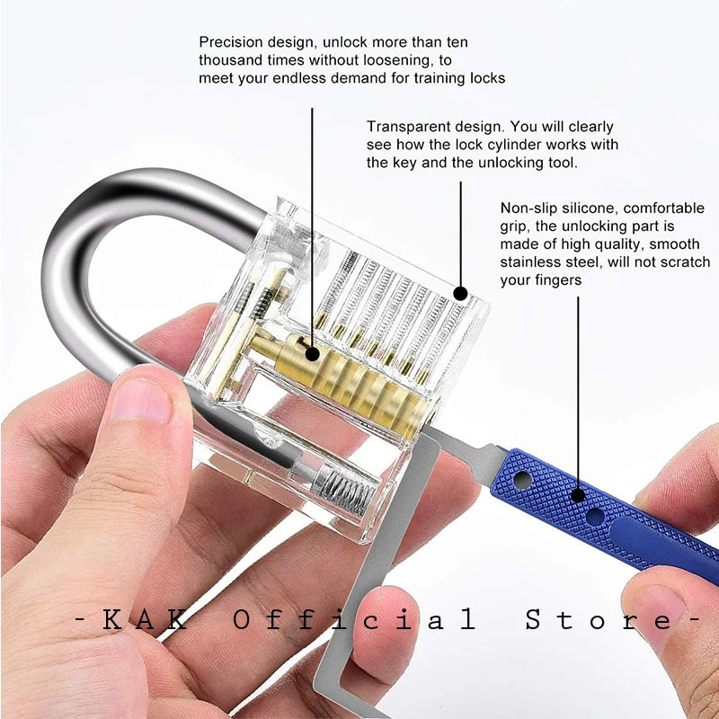 Professional Lock Pick Set & Key Extractor Kit with Transparent Practice Lock