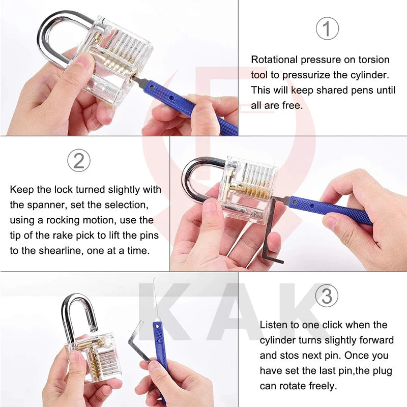 Professional Lock Pick Set & Key Extractor Kit with Transparent Practice Lock