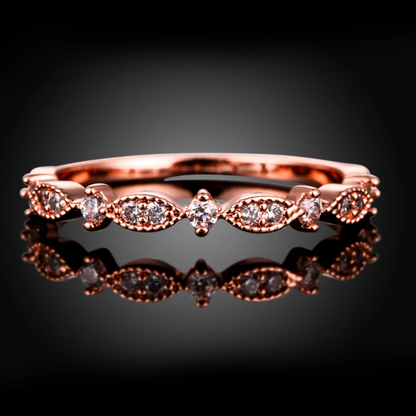 Elegant Rose Gold Tone Marquise Rhinestone Wedding Band / Minimalist Engagement or Promise Ring for Women