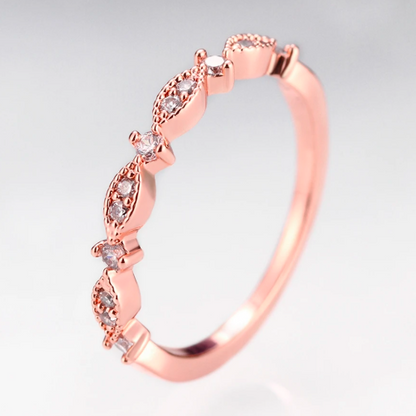 Elegant Rose Gold Tone Marquise Rhinestone Wedding Band / Minimalist Engagement or Promise Ring for Women