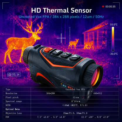 Precision 384x288 Thermal Imaging Monocular with 1km Laser Rangefinder & WiFi